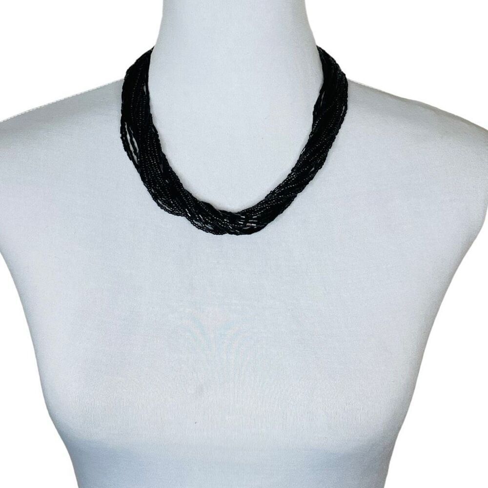 Black Beaded Multi-strand Necklace